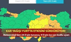 Kar Yağışı Yurtta Etkisini Sürdürüyor! Meteoroloji'den 24 il için turuncu, 9 il için ise sarı kodlu uyarı