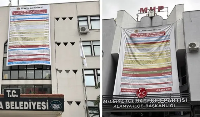 CHP'nin belediye binasına astığı borç afişine MHP'den alacak afişli cevap