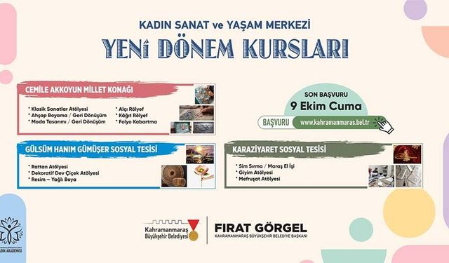 Kahramanmaraş’ta Kadın Sanat ve Yaşam Merkezi Atölyelerine Başvurular Başladı