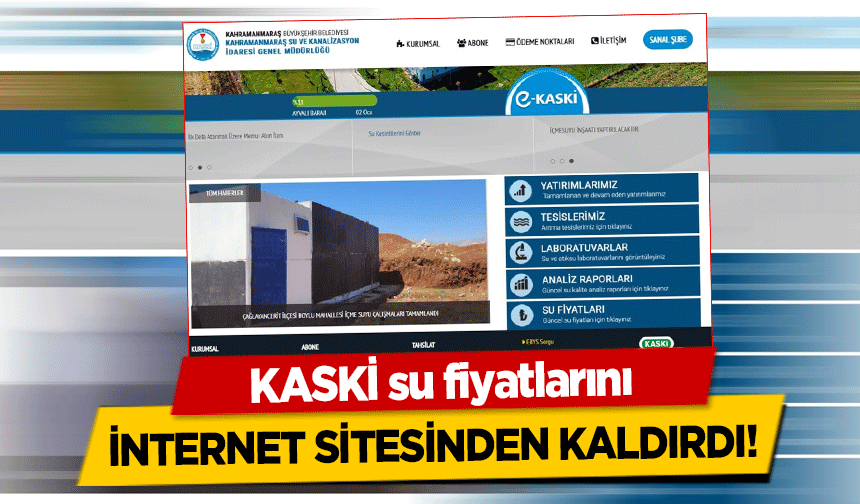 KASKİ su fiyatlarını internet sitesinden kaldırdı!