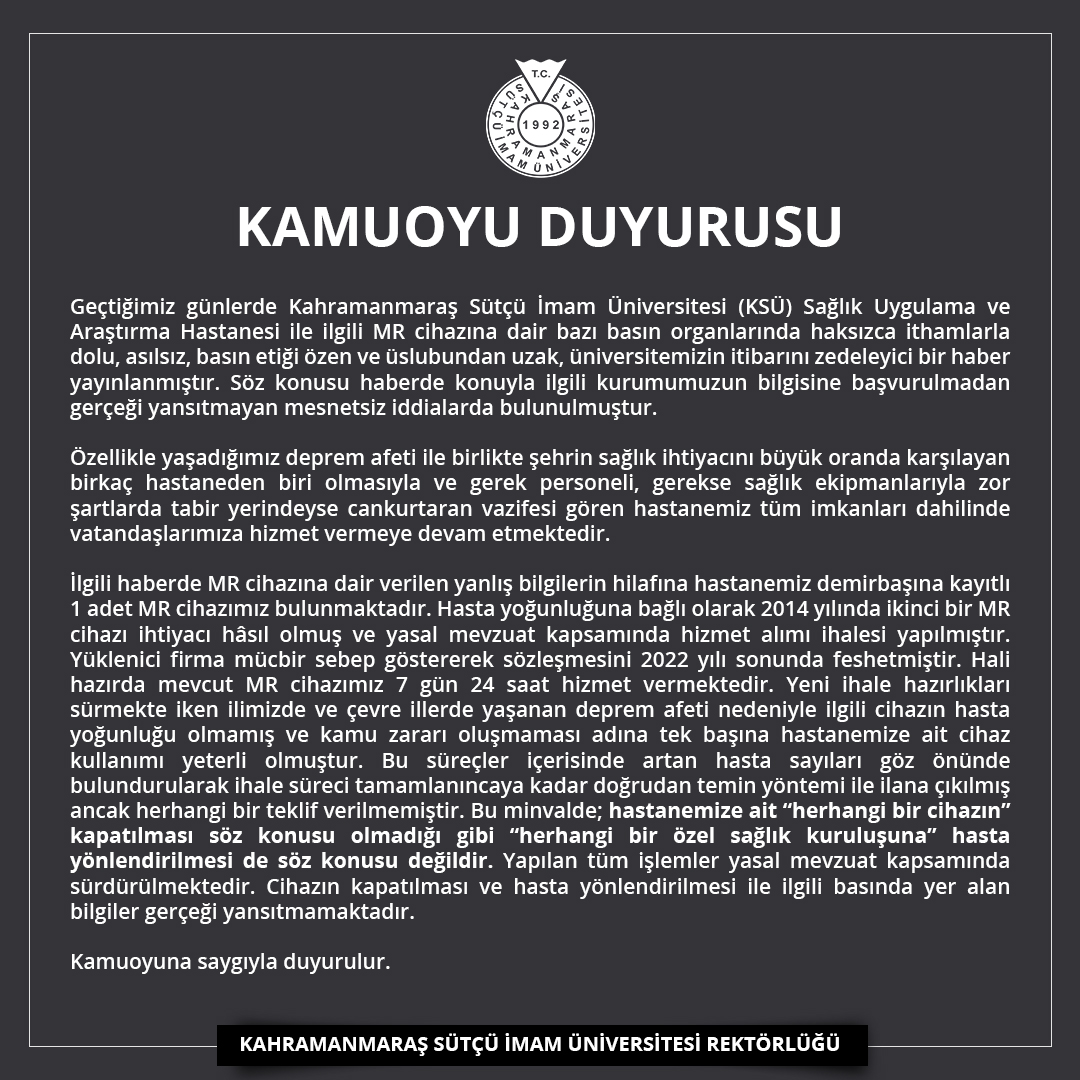 KSÜ Kamuoyu Duyurusu