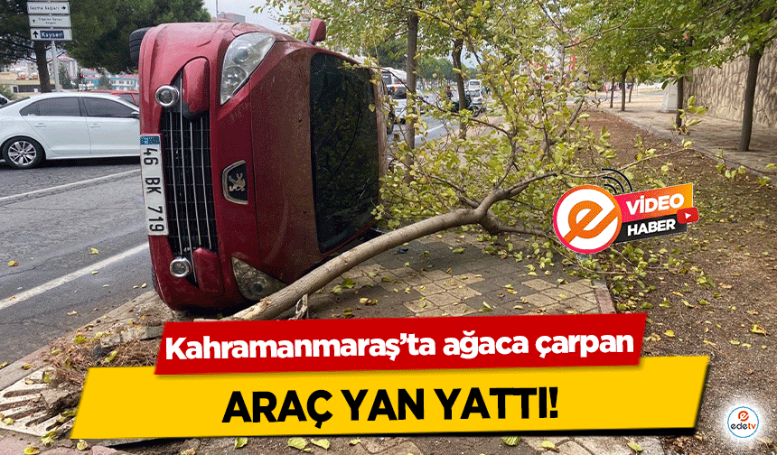 Kahramanmaraş’ta ağaca çarpan araç yan yattı