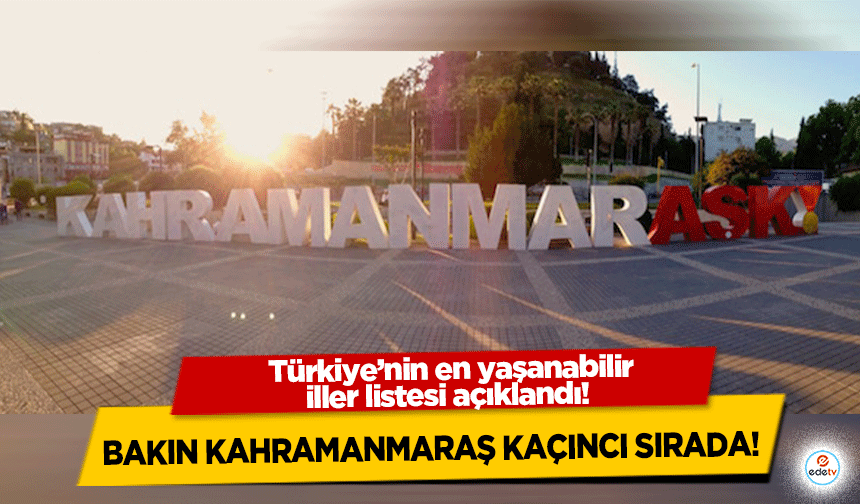 Türkiye’nin en yaşanabilir iller listesi açıklandı! Bakın Kahramanmaraş kaçıncı sırada!