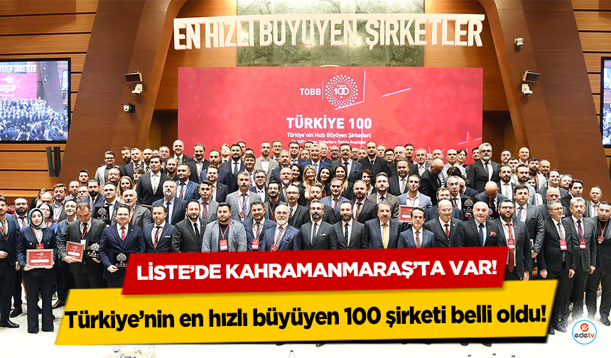 Türkiye’nin en hızlı büyüyen 100 şirketi belli oldu! Liste’de Kahramanmaraş’ta var!
