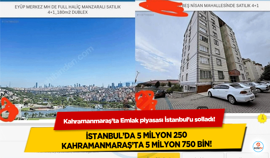 Kahramanmaraş'ta Emlak piyasası İstanbul'u solladı! İstanbul’da 5 milyon 250, Kahramanmaraş’ta 5 milyon 750 bin