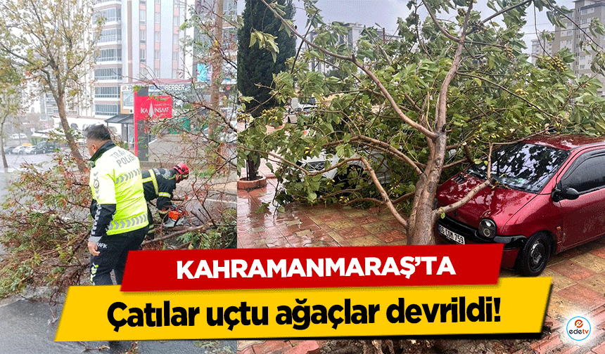 Kahramanmaraş’ta çatılar uçtu ağaçlar devrildi!