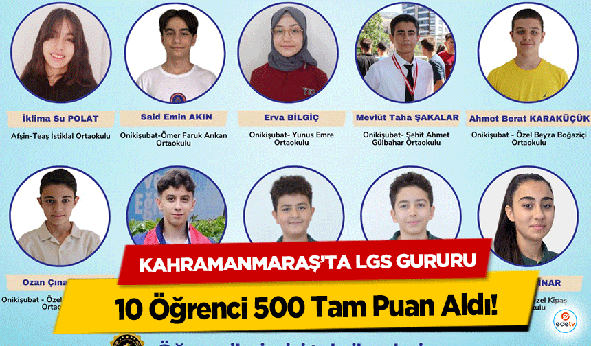 Kahramanmaraş’ta LGS Gururu: 10 Öğrenci 500 Tam Puan Aldı