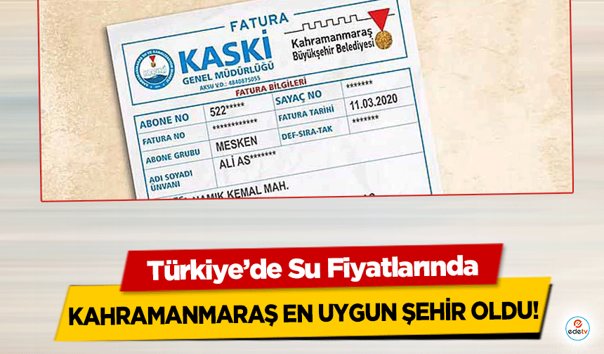 Türkiye’de Su Fiyatlarında Kahramanmaraş en uygun şehir oldu!